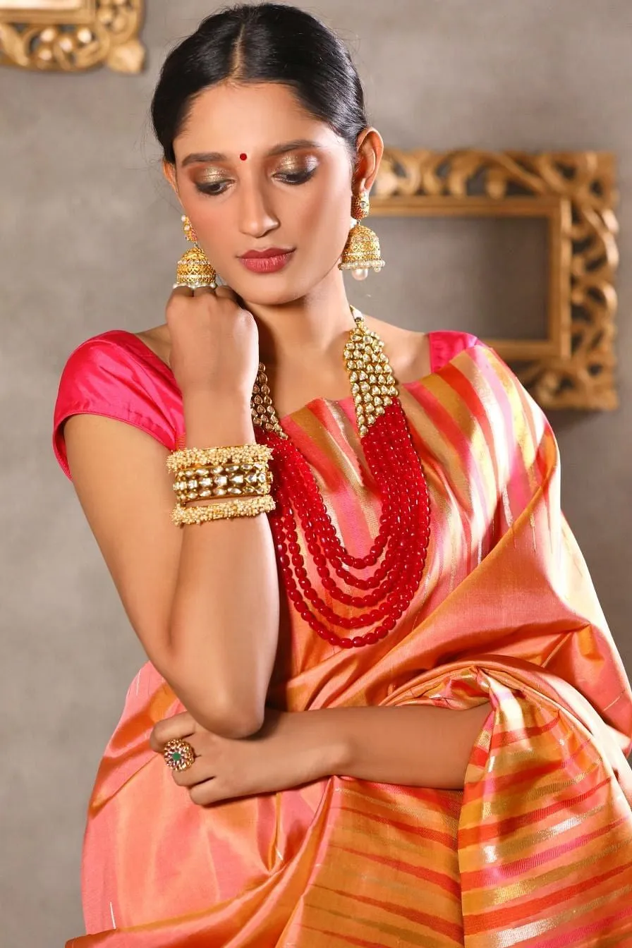 Peach kanjeevaram silk saree