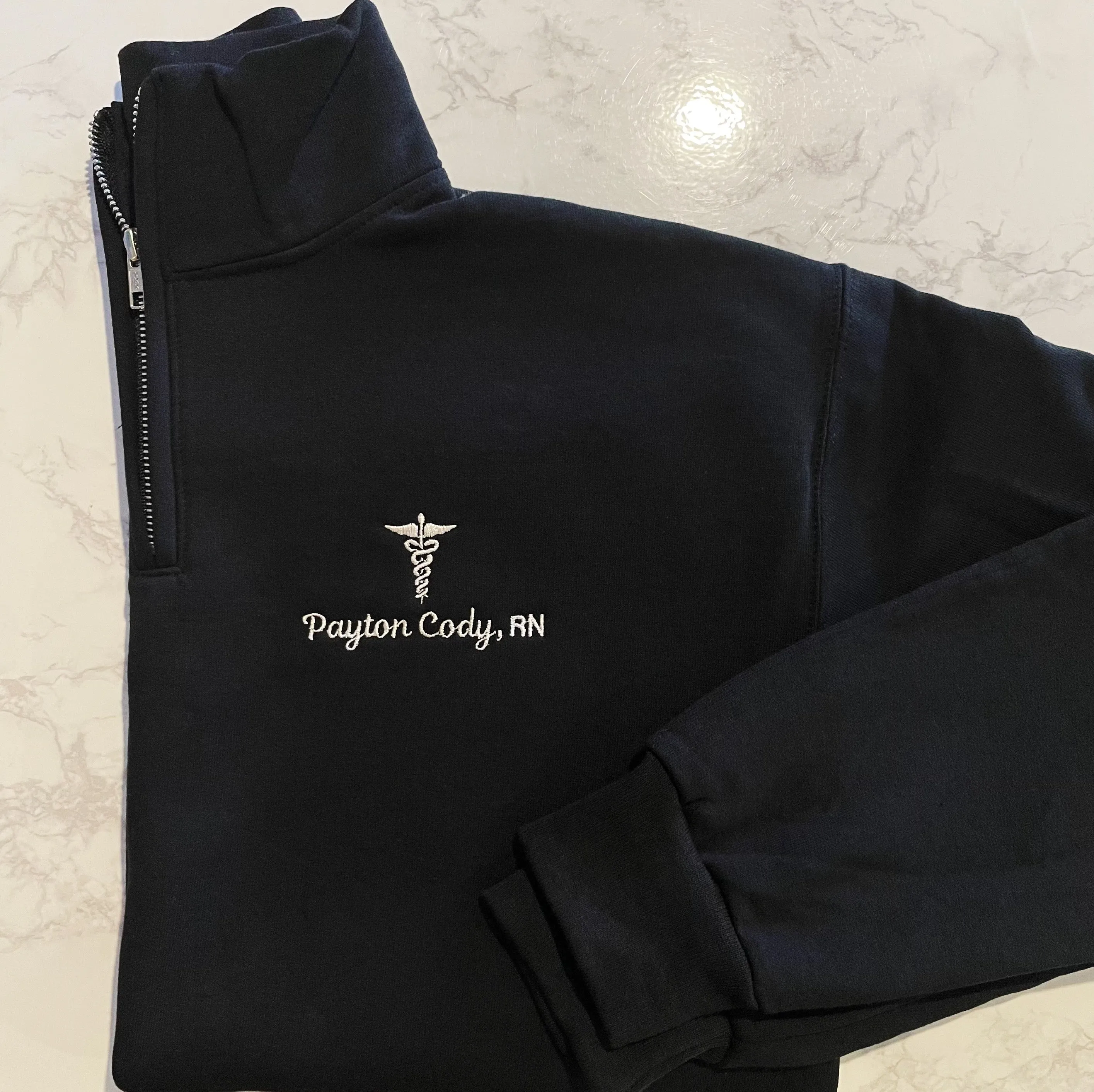 Personalized Name Quarter Zip Sweatshirts With Caduceus