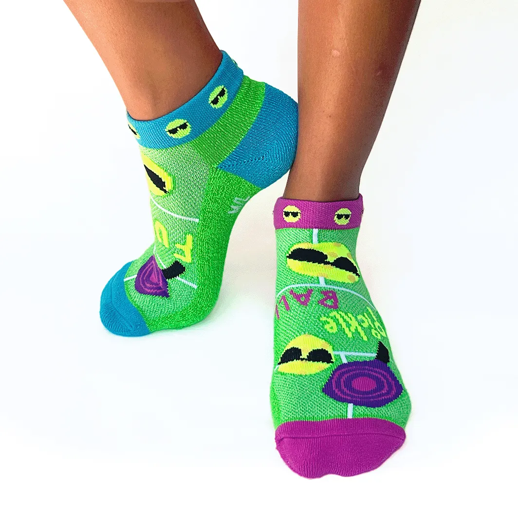 Pickleball FUNatic- 2 pair bundle (2 green socks ,2 blue socks with orange/purple)