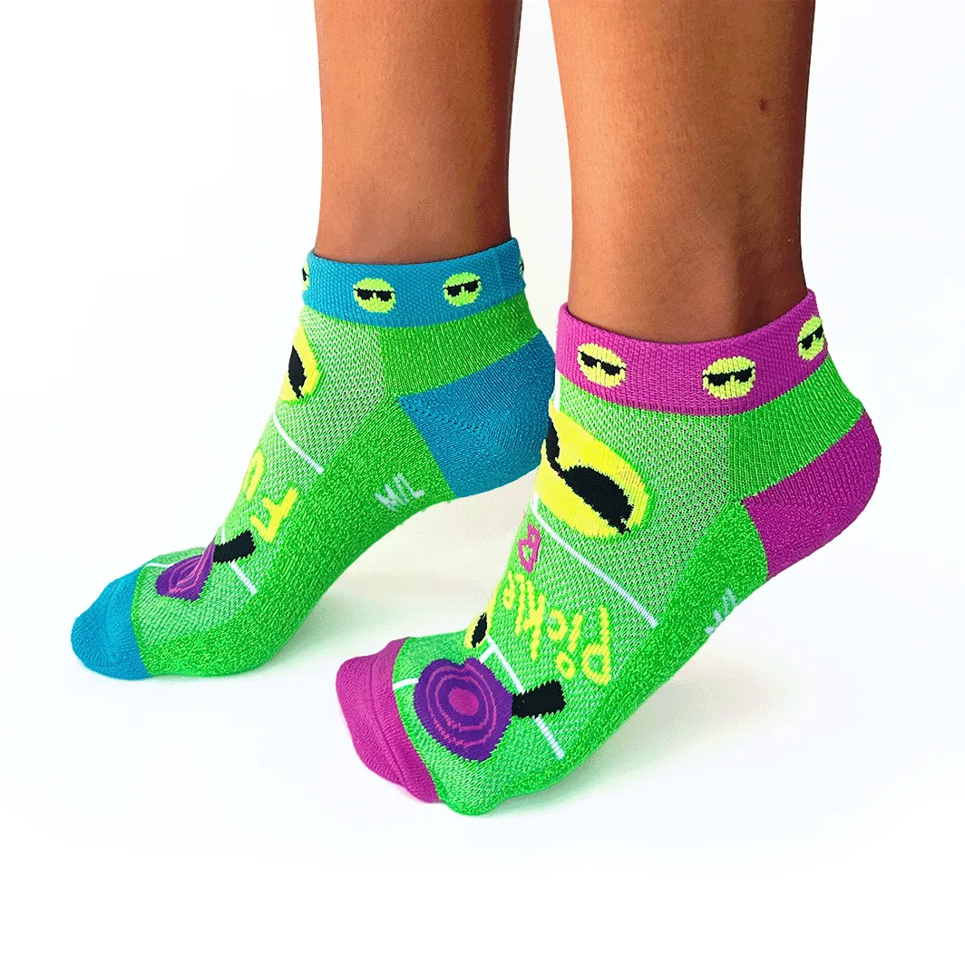 Pickleball FUNatic- 2 pair bundle (2 green socks ,2 blue socks with orange/purple)