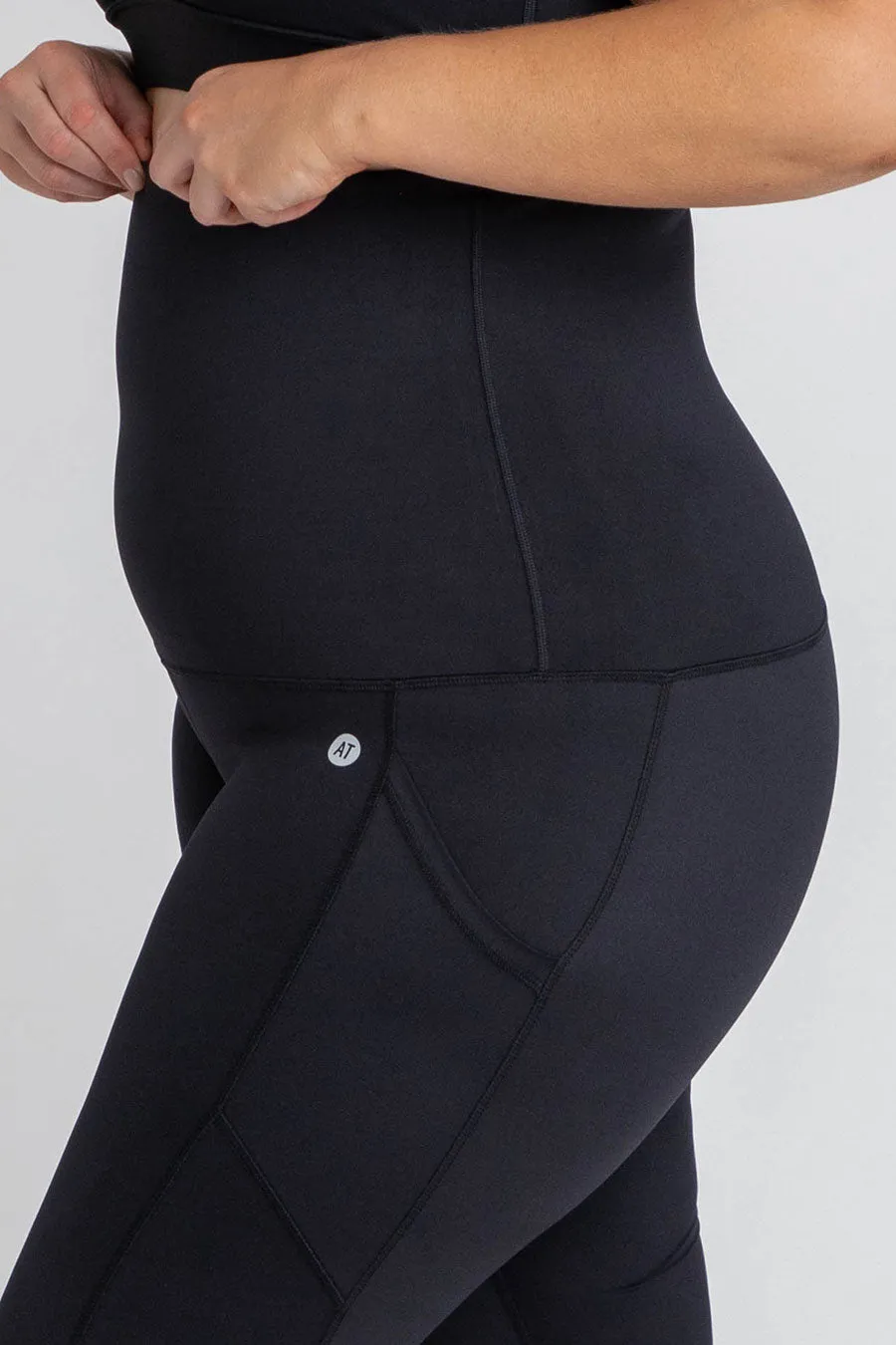 Postpartum Pocket Zip Ankle Biter Tight - Black