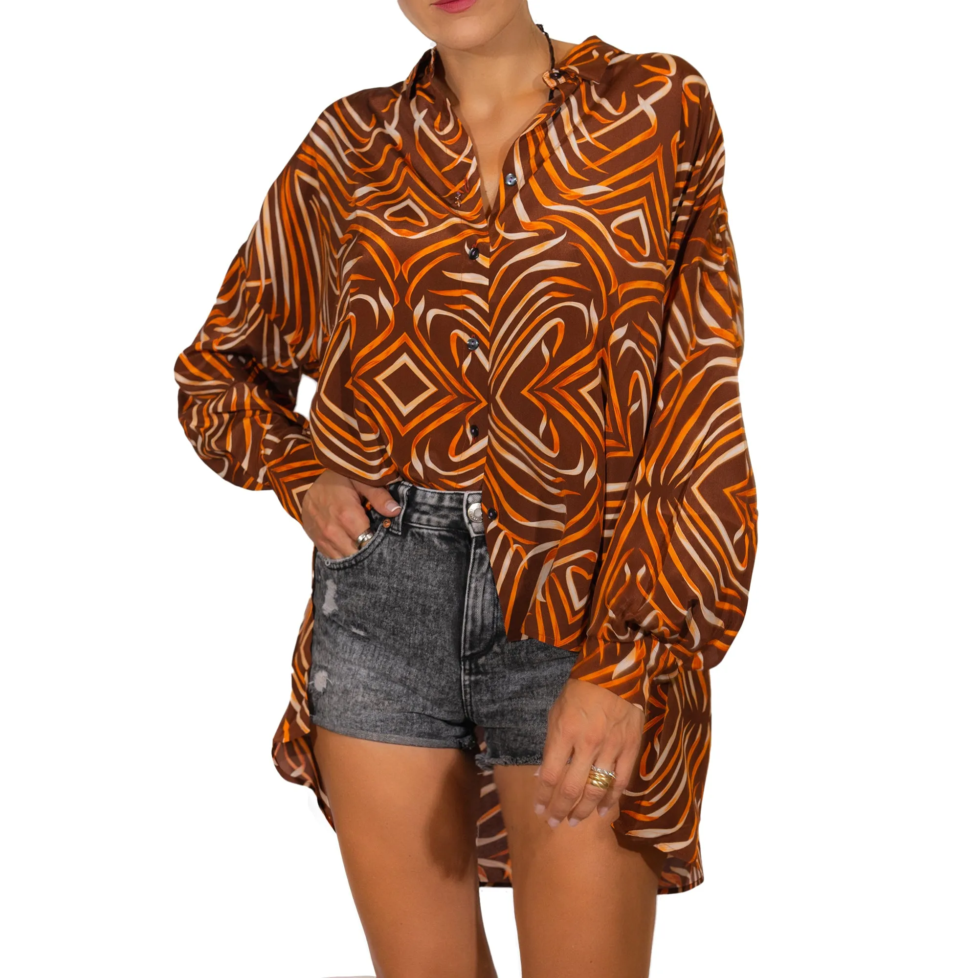 Printed Silk Shirt Brandy