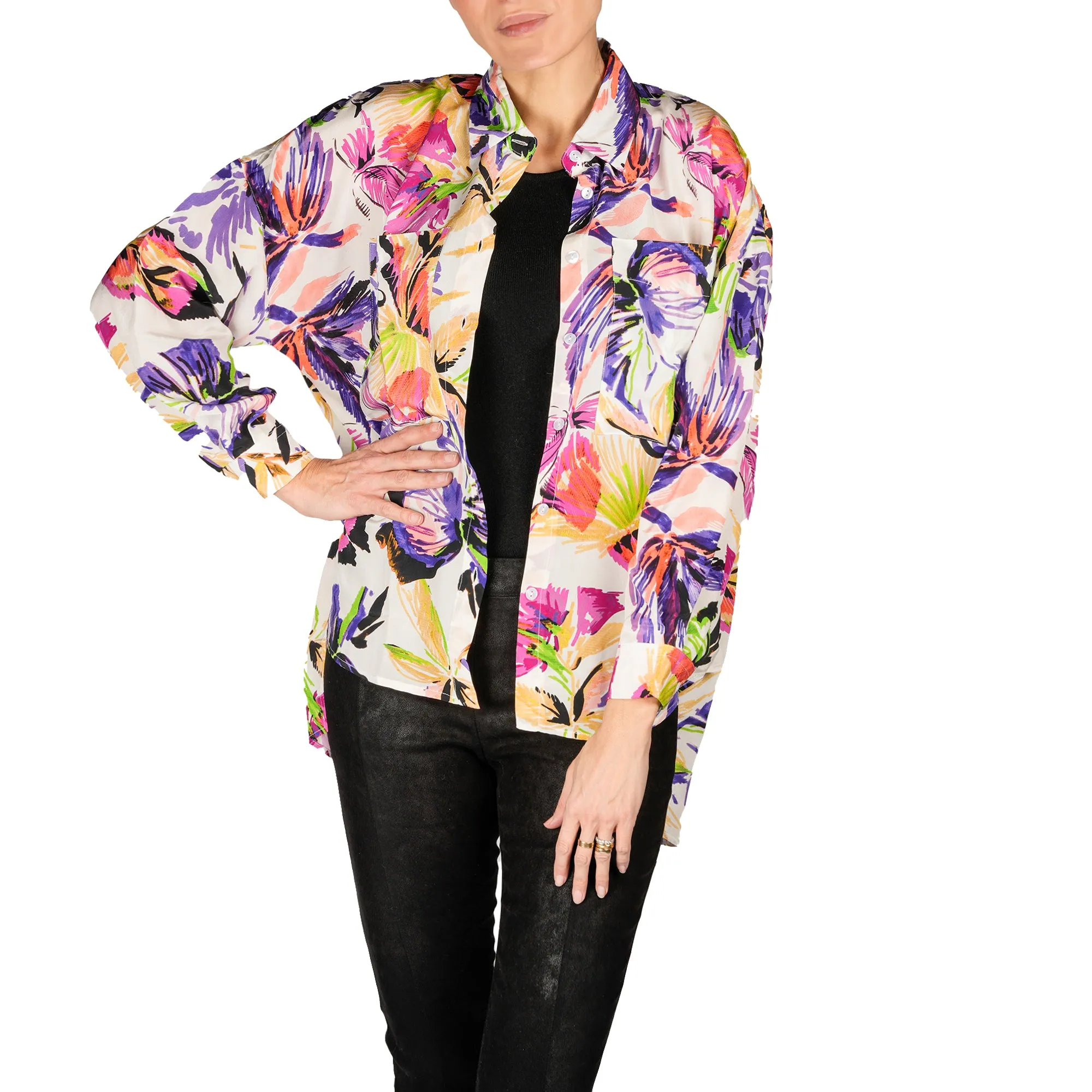 Printed Silk Shirt Purple