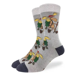 "Hiking Moose" Cotton Crew Socks by Good Luck Sock