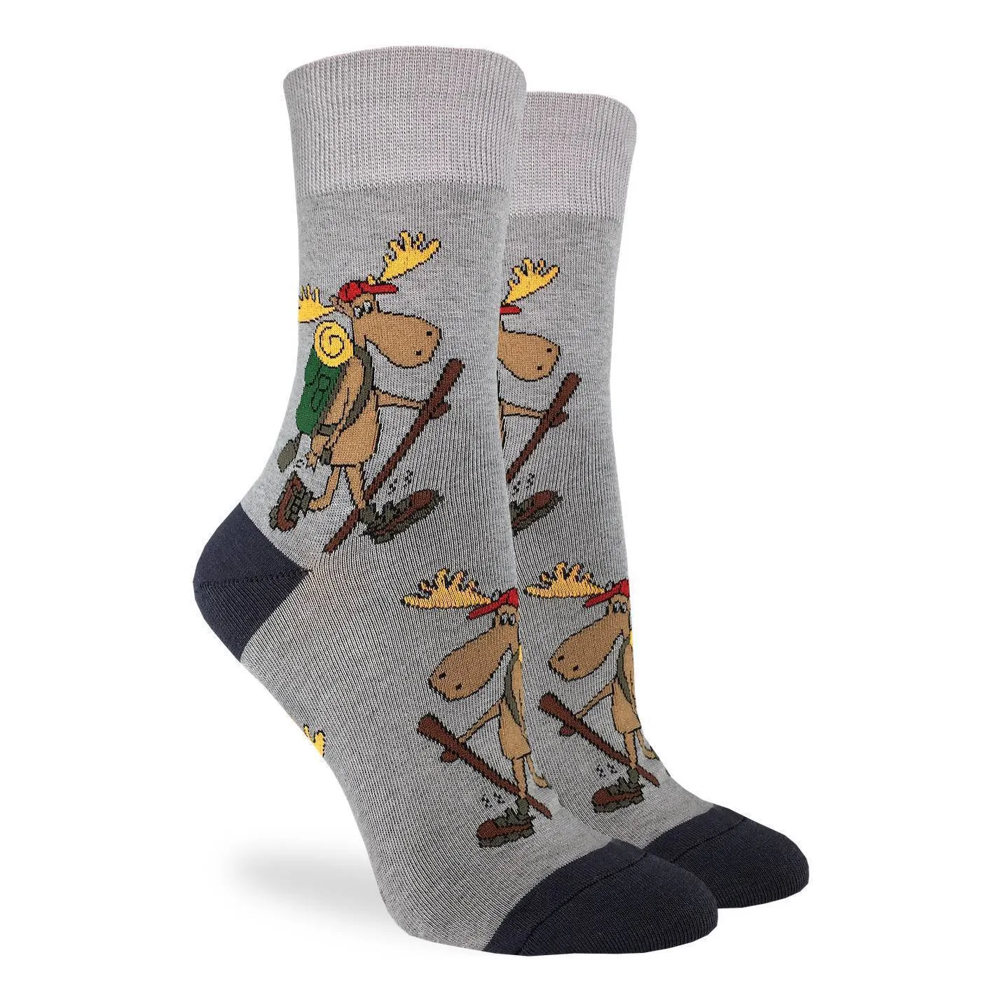 "Hiking Moose" Cotton Crew Socks by Good Luck Sock