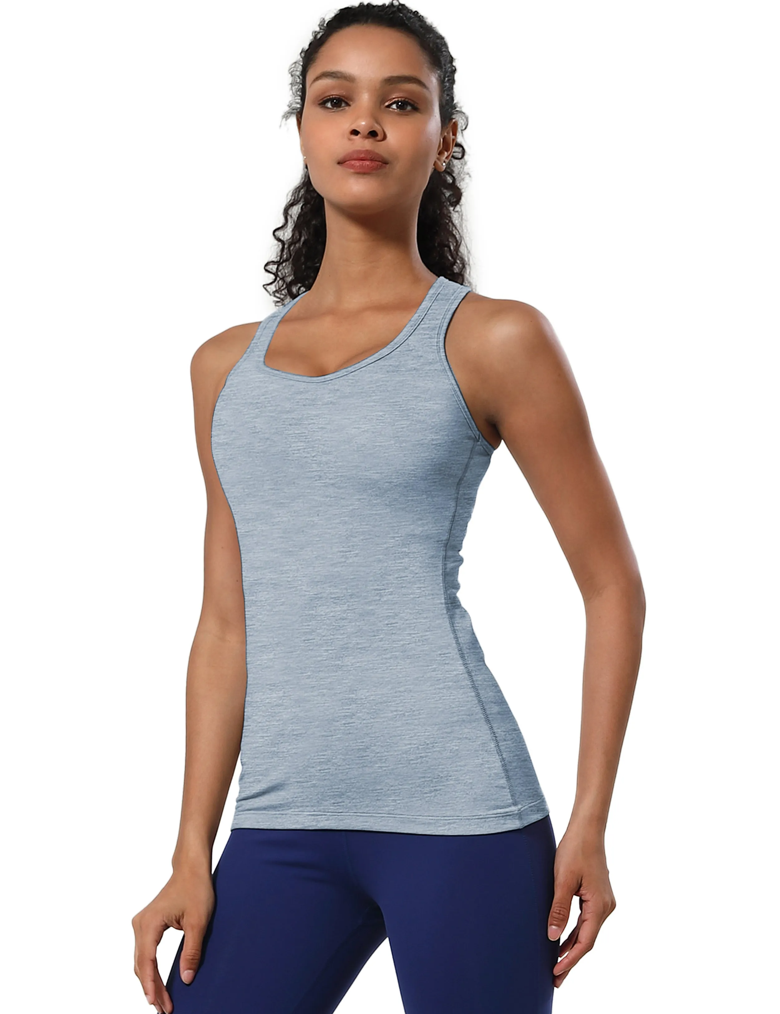 Racerback Athletic Tank Tops heatherblue_yogastudio