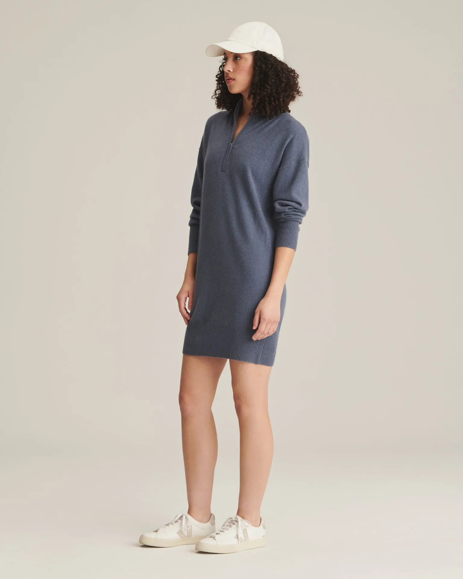 Recycled Cashmere Quarter Zip Dress