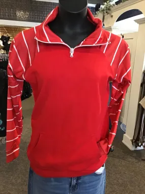 Red Striped Quarter Zip Sweatshirt - Small to 3X