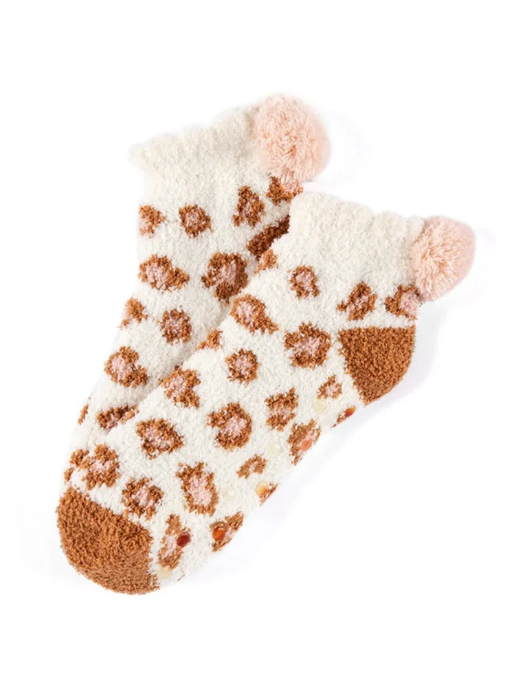 Shiraleah Alma Leopard Print Plush Home Socks, Rust