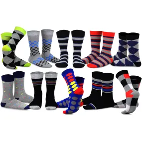 TeeHee Socks Men's Novelty Cotton Crew Bright and Colorful 10-Pack (51058)