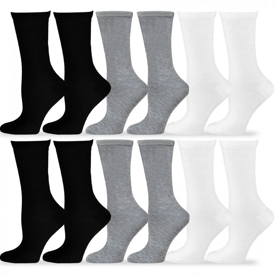 TeeHee Socks Women's Casual Polyester Crew Black/White/Grey 12-Pack (12240)