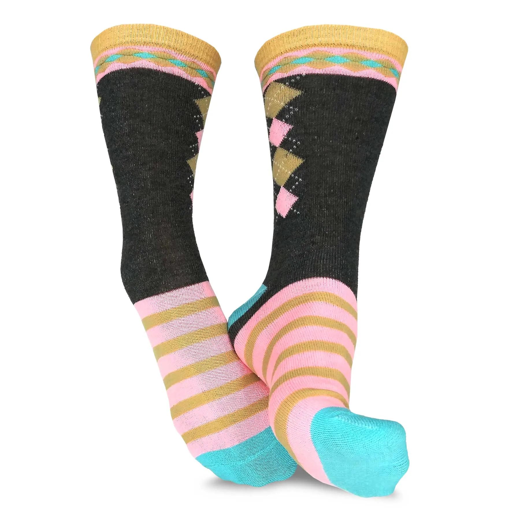 TeeHee Socks Women's Casual Polyester Crew Snowflake Stripe 6-Pack (11635)