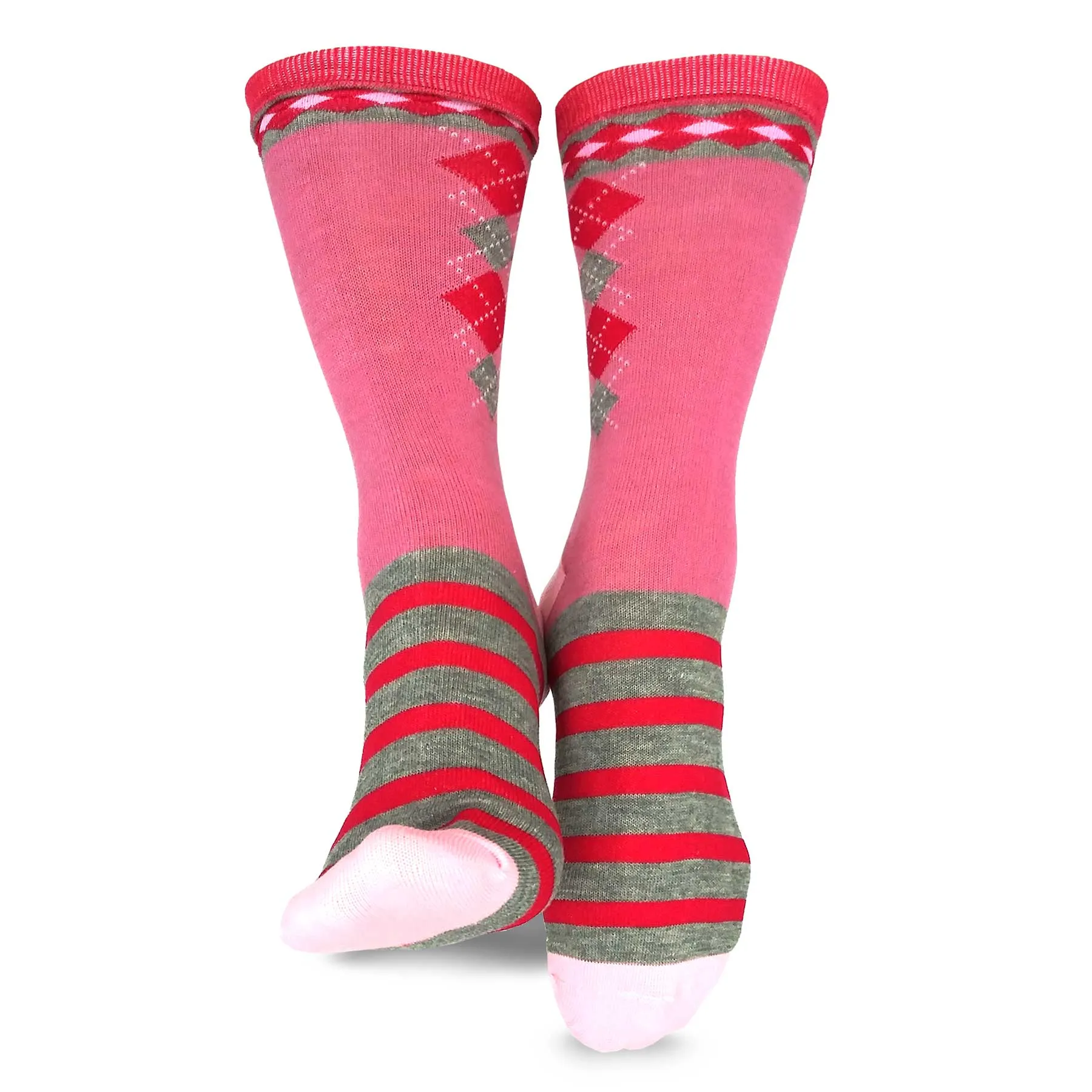 TeeHee Socks Women's Casual Polyester Crew Snowflake Stripe 6-Pack (11635)