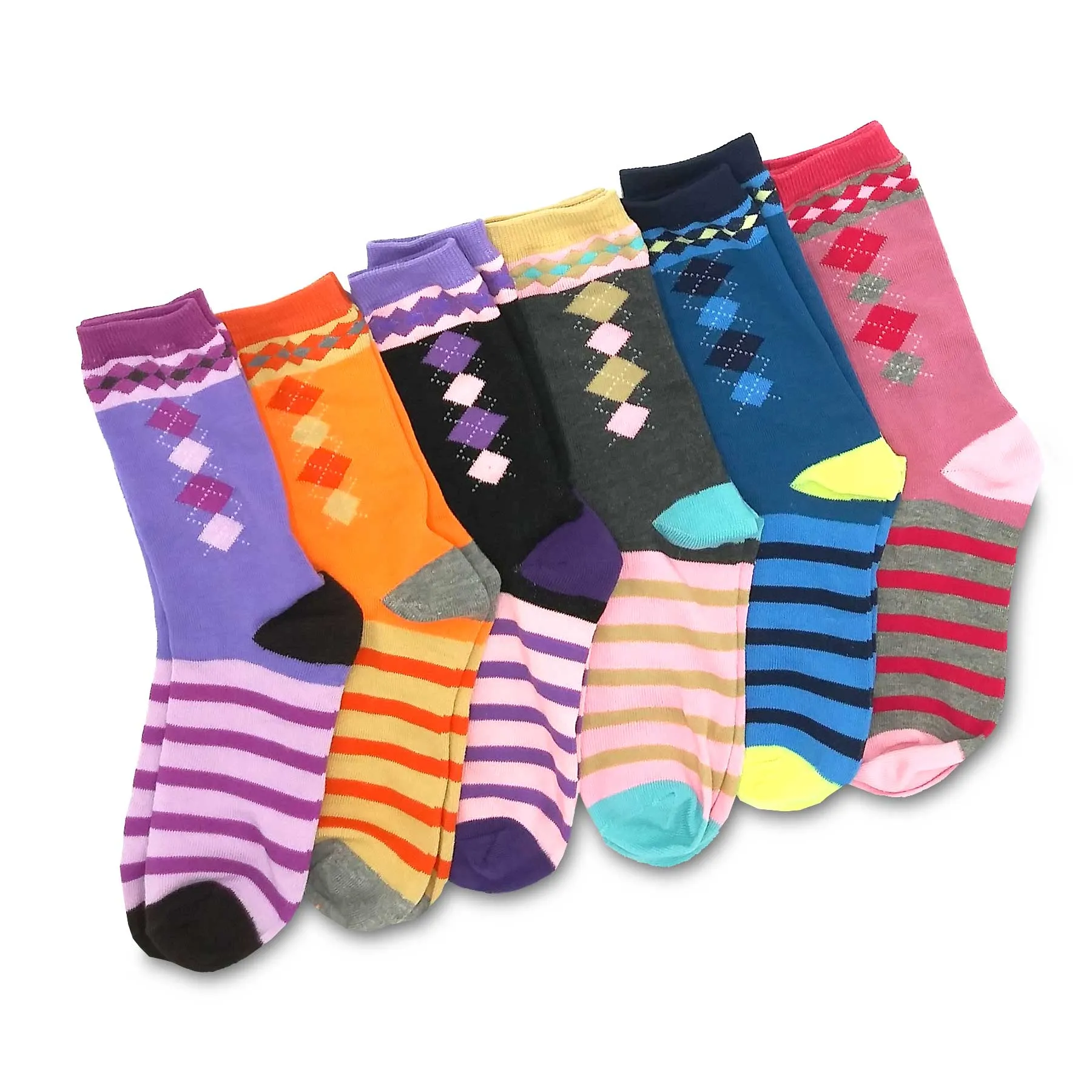 TeeHee Socks Women's Casual Polyester Crew Snowflake Stripe 6-Pack (11635)