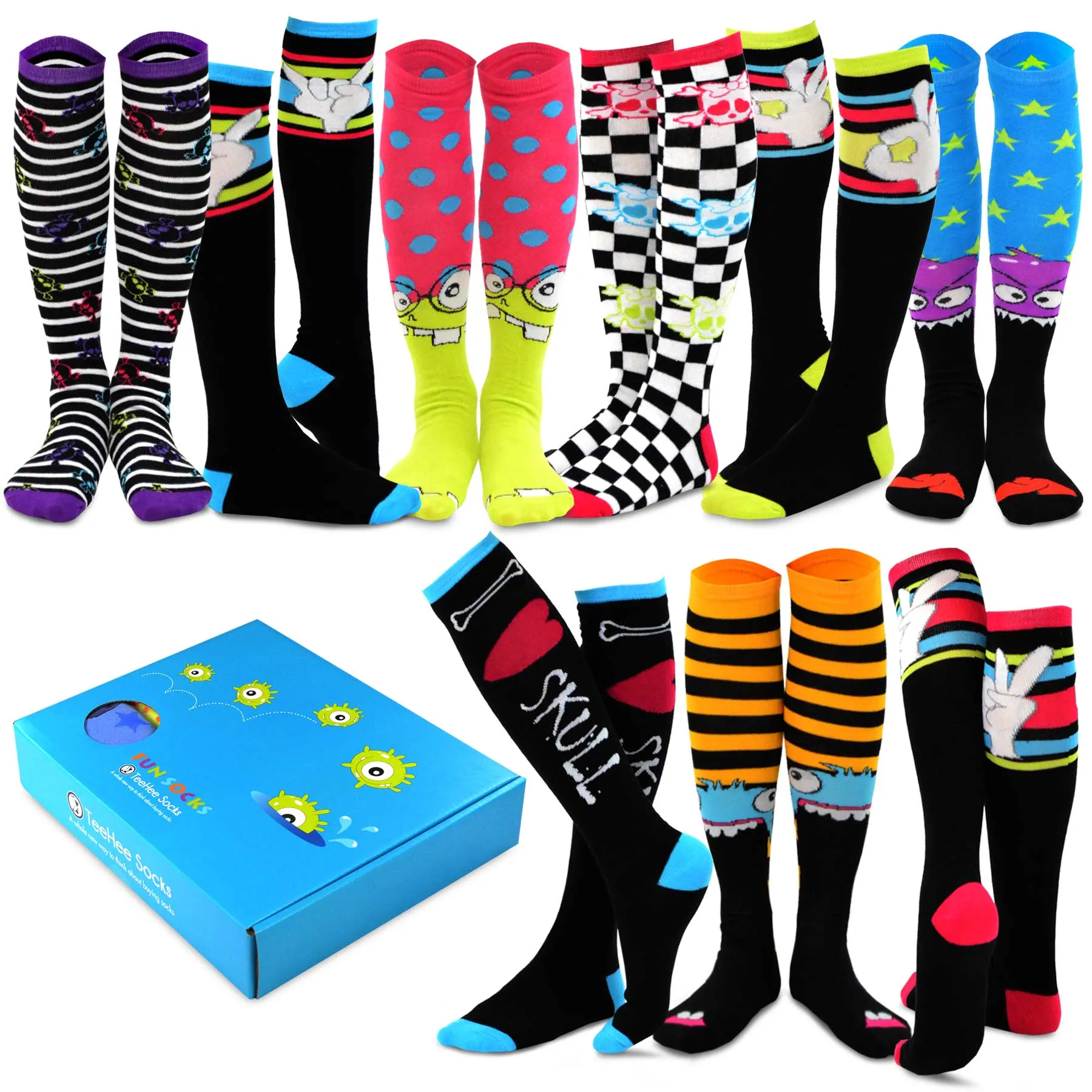 TeeHee Socks Women's Halloween Knee High 9-Pack Gift Box (12141)