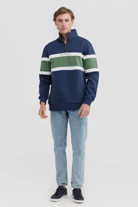 Triple Panel Quarter Zip Navy and Olive