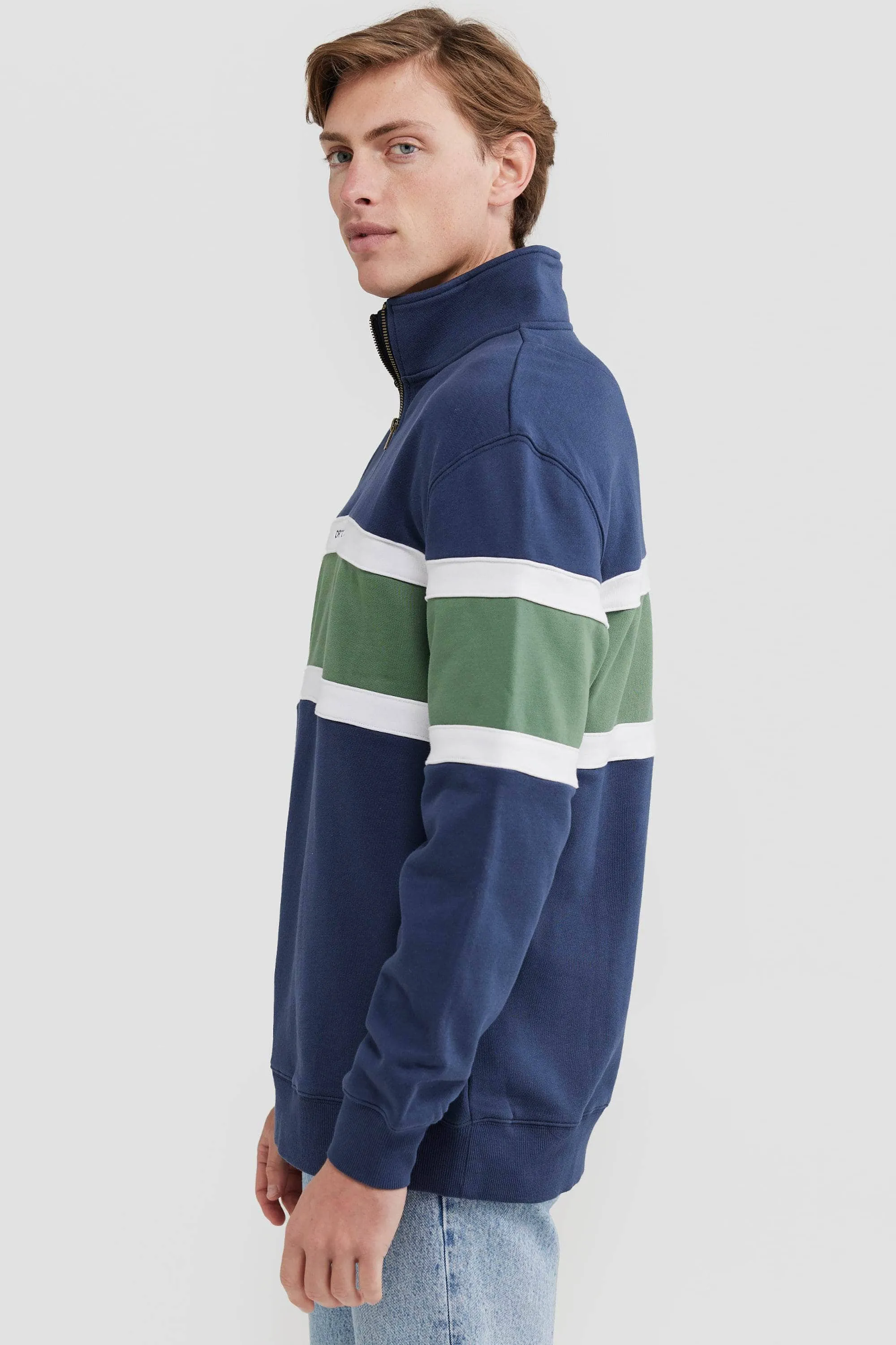 Triple Panel Quarter Zip Navy and Olive