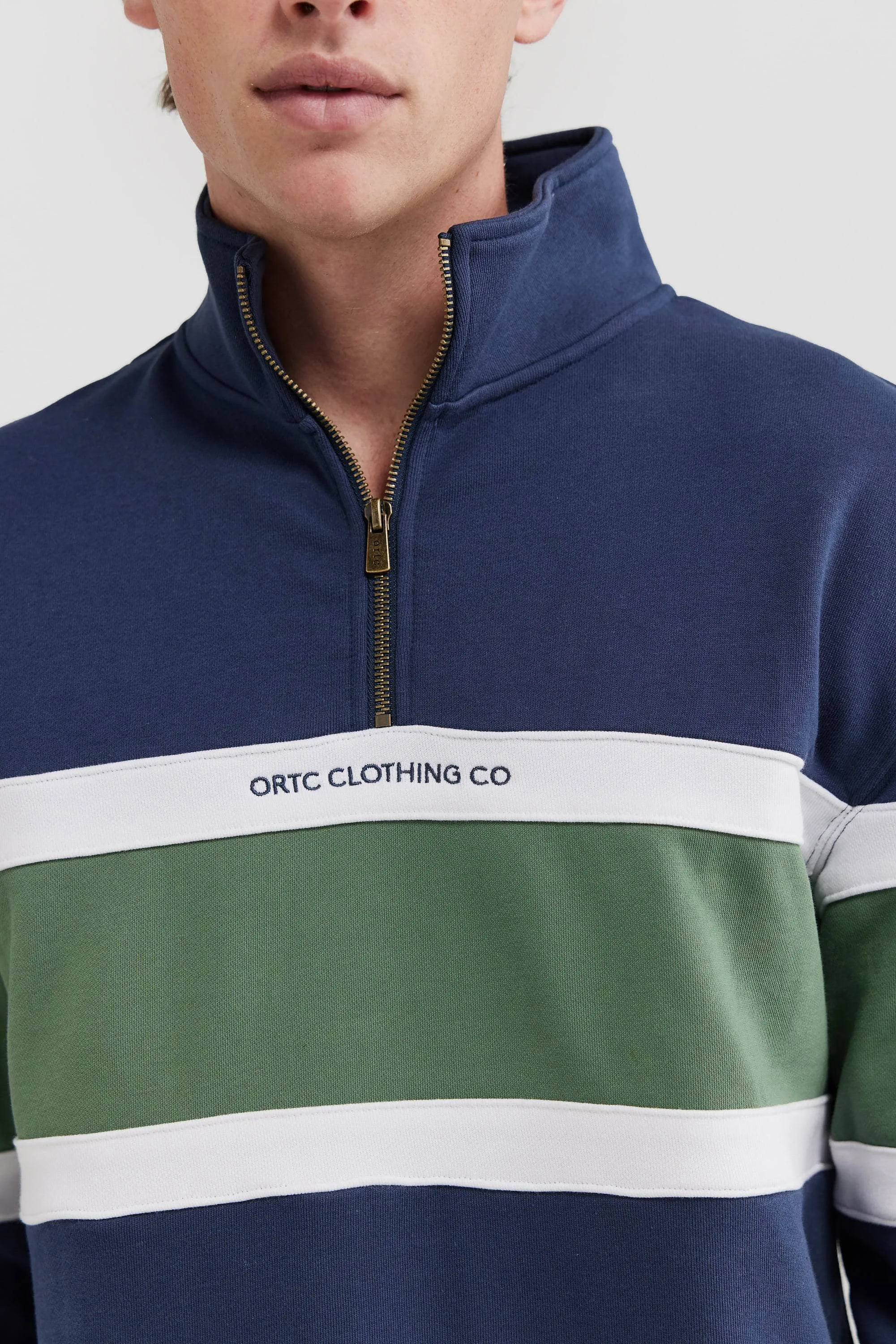 Triple Panel Quarter Zip Navy and Olive