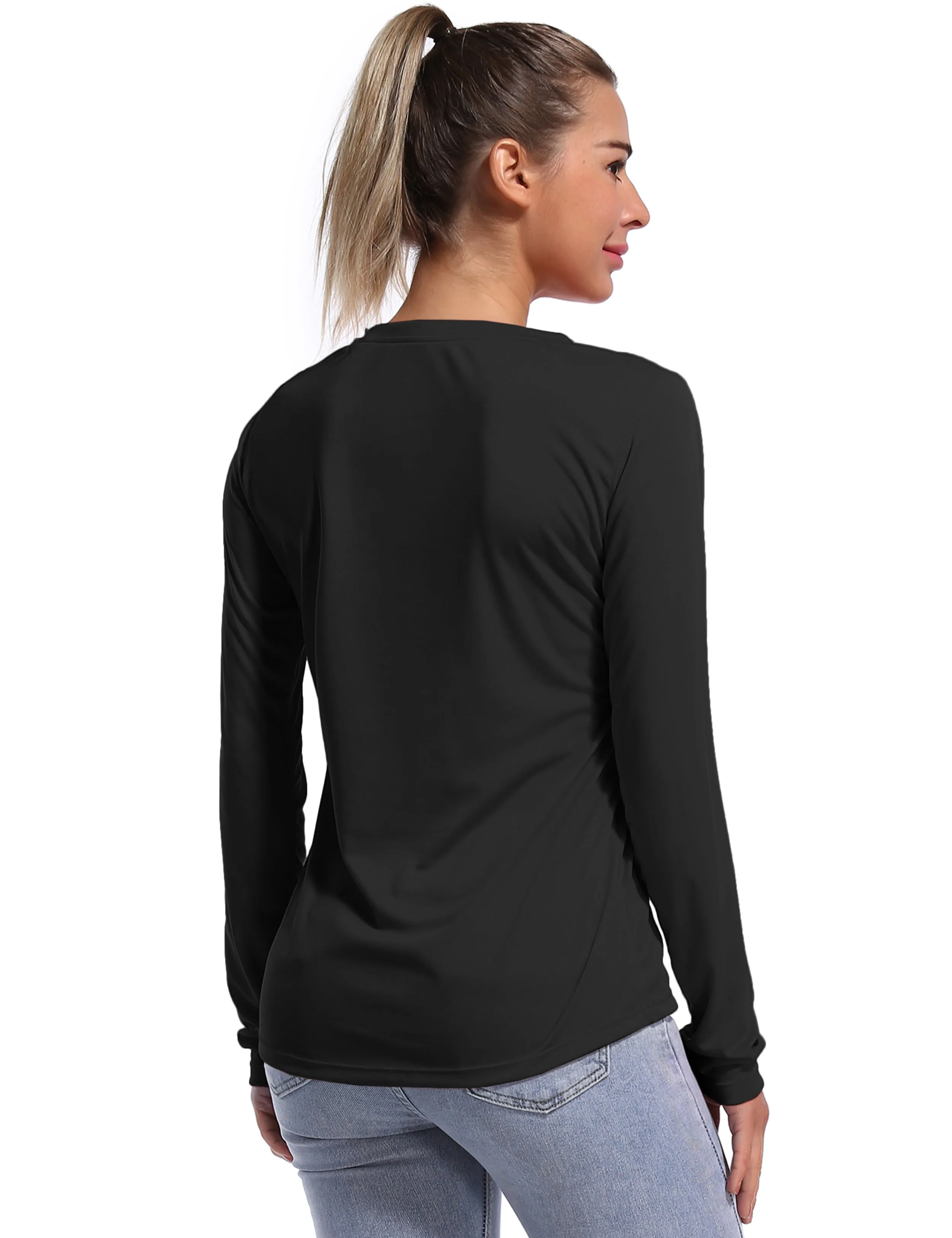 V Neck Long Sleeve Athletic Shirts black