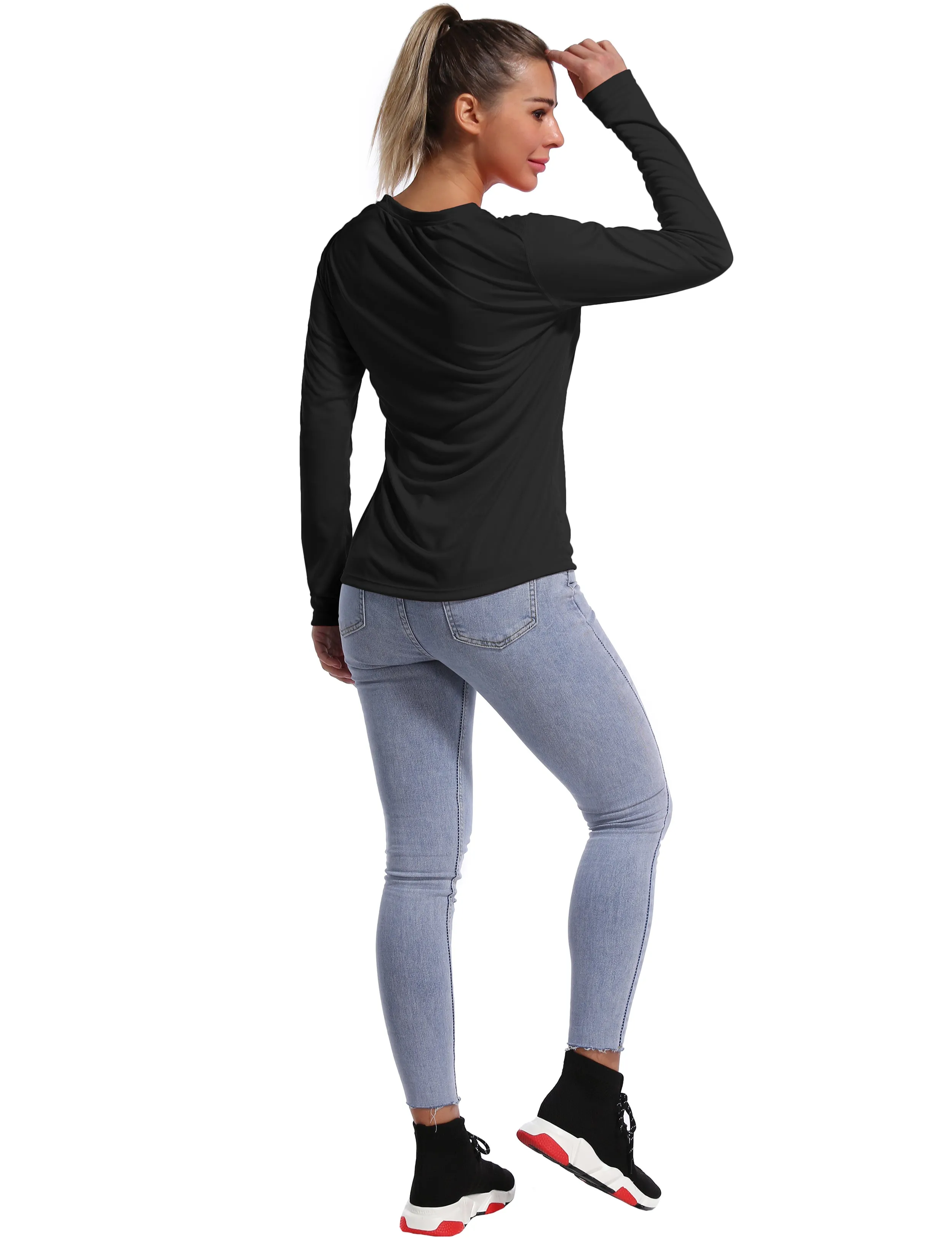 V Neck Long Sleeve Athletic Shirts black